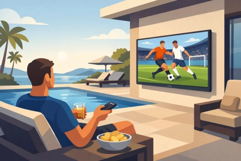 Genießen Sie es, das Spiel zu verfolgen und Ihren eigenen privaten Fernseher während Ihres Villenurlaubs zu haben.
